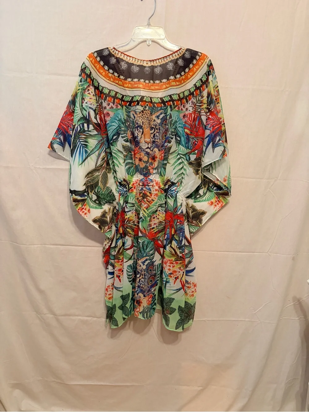 NWT Shahida Parides short swim cover up tropical print deep V-neckline